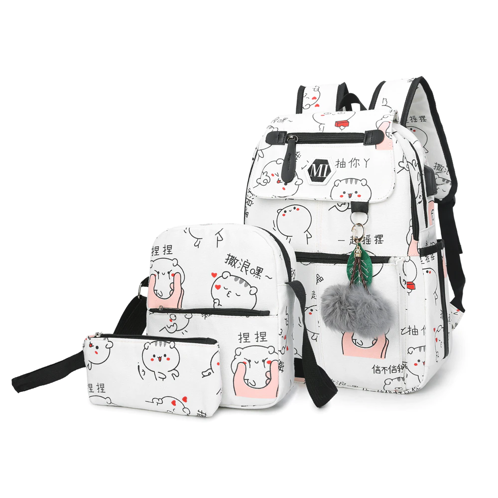 USB Charging Canvas Backpack 3 Pcs/set Women School Backpacks Schoolbag For Teenagers Man Student Book Bag Boys Satchel